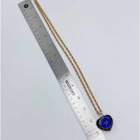 Murano Style Glass Heart Pendant Necklace - Picture 7 of 10